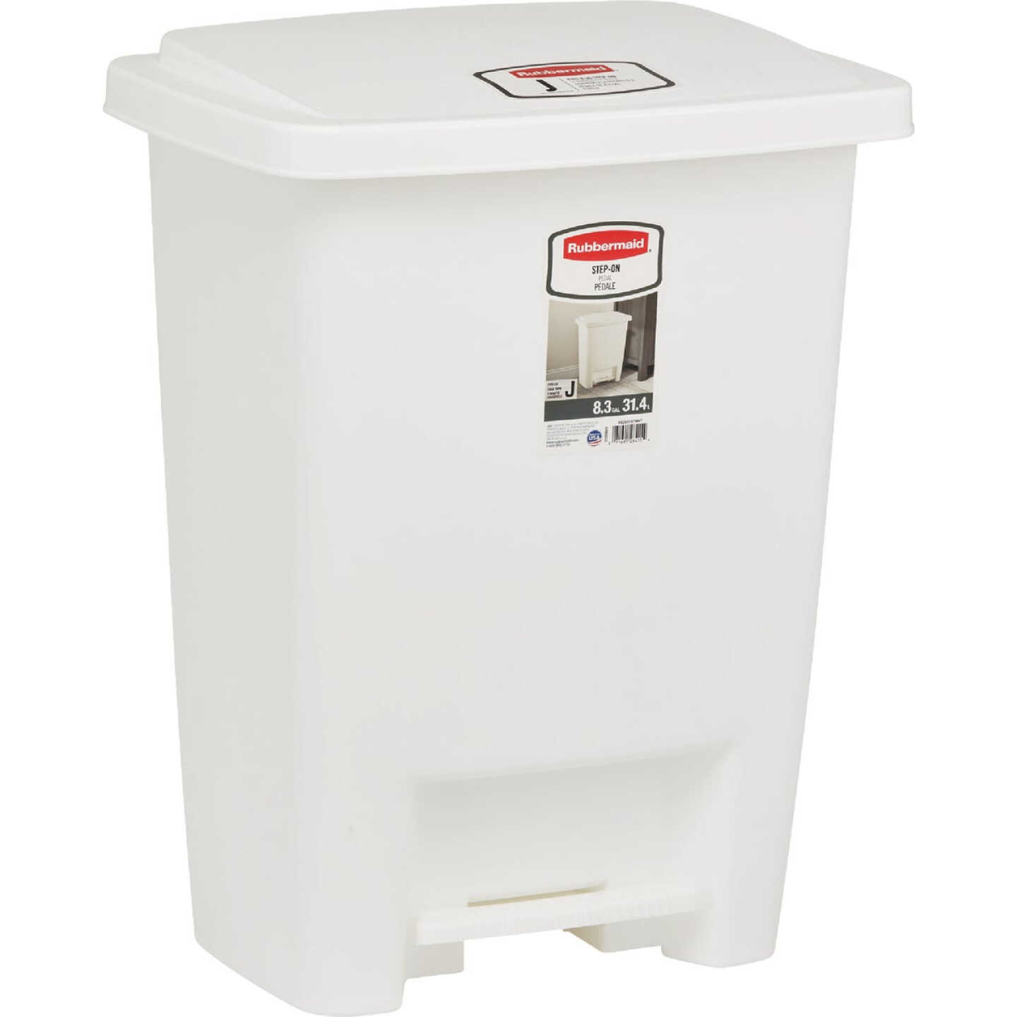 Rubbermaid 8.25 Gal. White Step-On Wastebasket Image 1