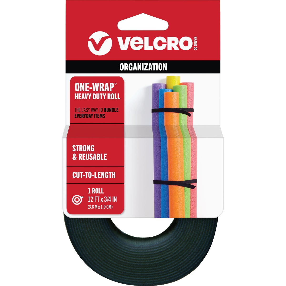 VELCRO Brand One-Wrap 3/4 In. x 12 Ft. Black Multi-Use Hook & Loop Roll