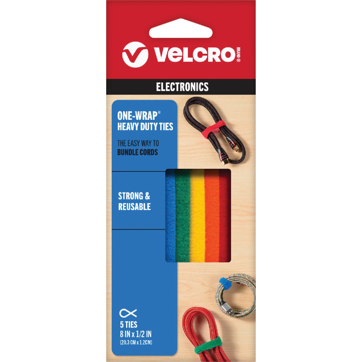 VELCRO Brand One-Wrap 1/2 In. x 8 In. Assorted Hook & Loop Tie (5 Ct.)