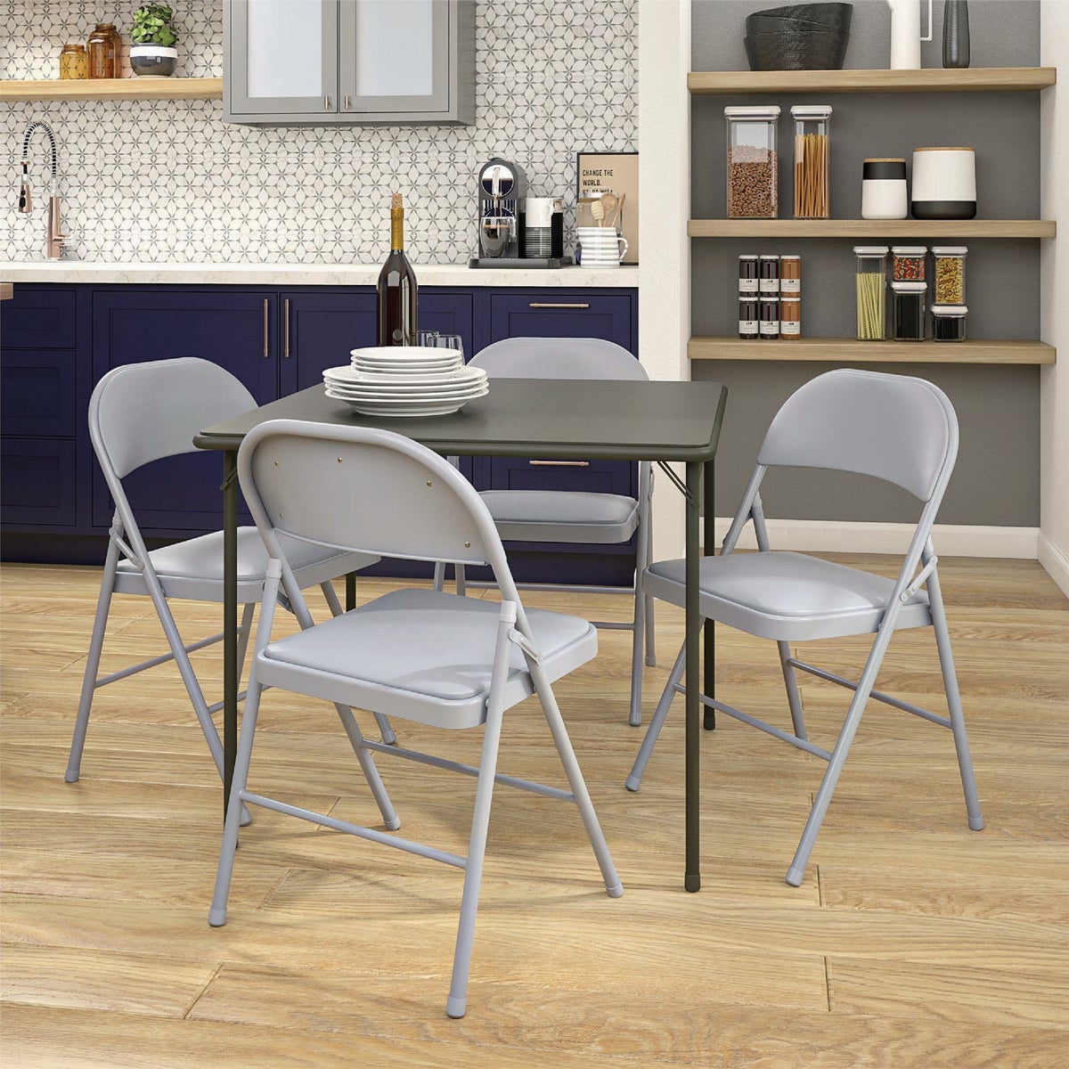 COSCO Premium Gray Vinyl Padded Metal Folding Chair Image 2