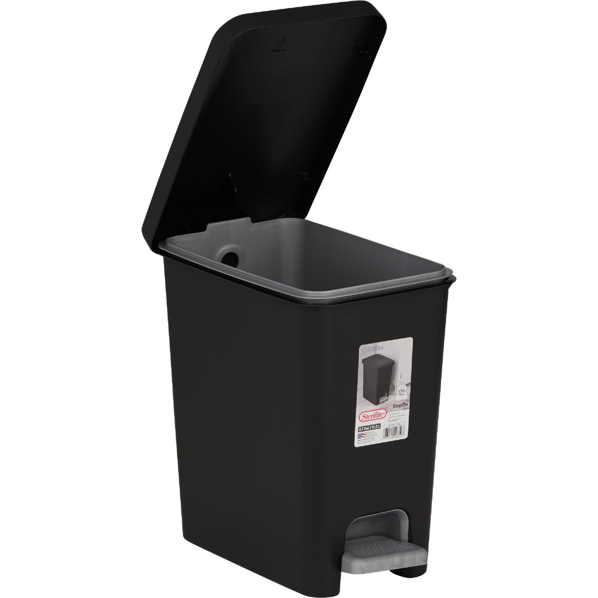 Sterilite 2.7 Gal. Black Rectangular Step-on Wastebasket Image 3
