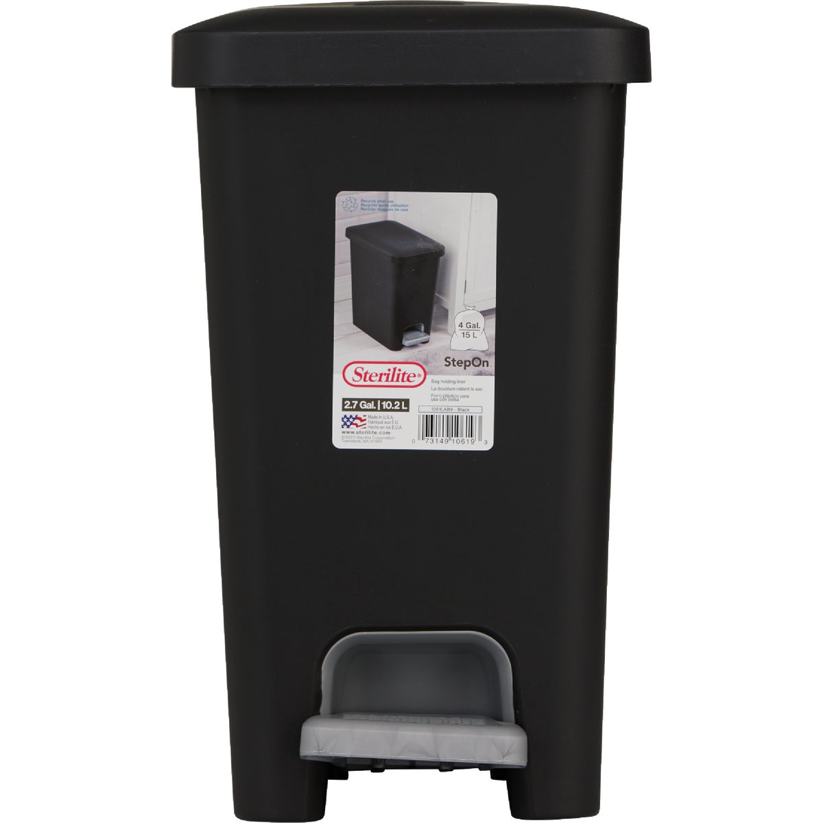Sterilite 2.7 Gal. Black Rectangular Step-on Wastebasket Image 2