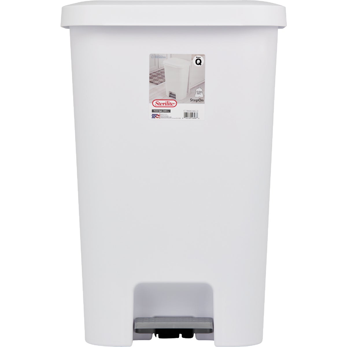 Sterilite 11.9 Gal. White StepOn Wastebasket Image 4