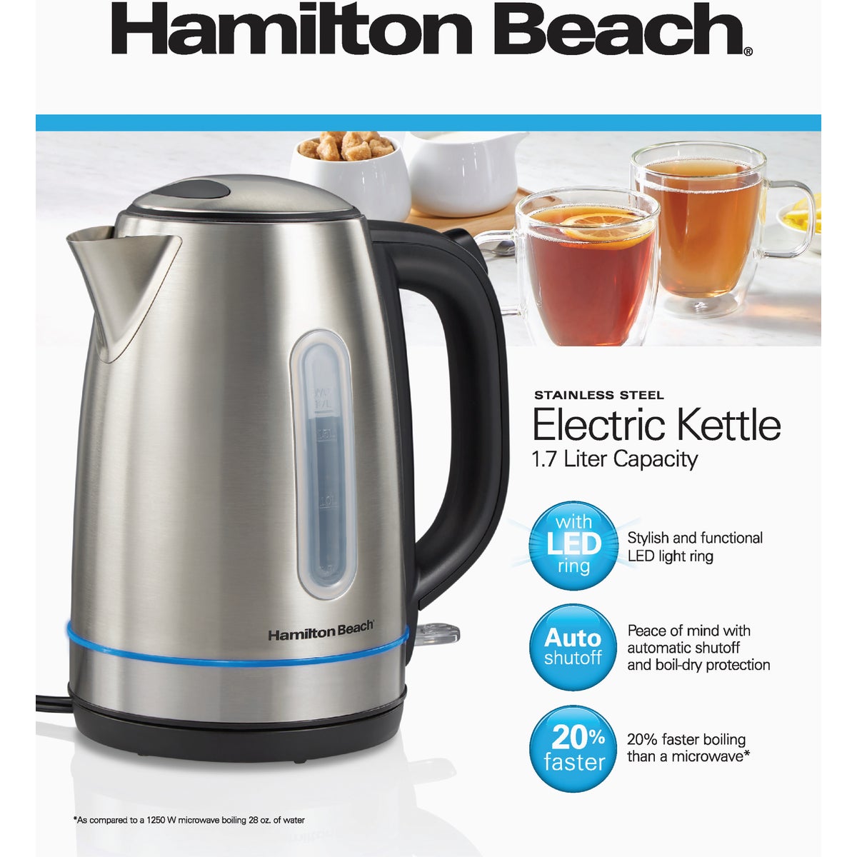 Hamilton Beach 1.7L Stainless Steel Electric Kettle with LED Light Ring Image 2