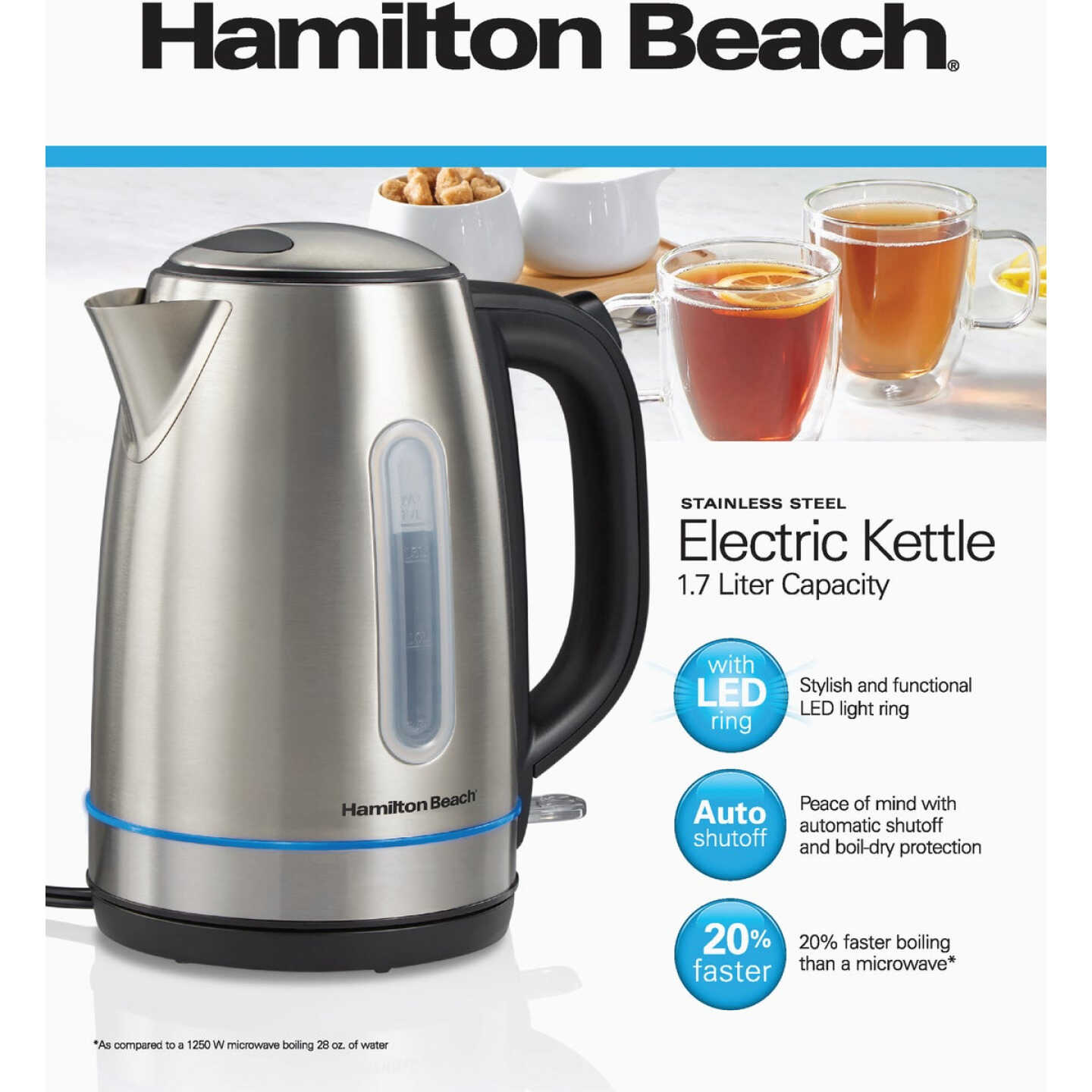Hamilton Beach 1.7L Stainless Steel Electric Kettle with LED Light Ring Image 2