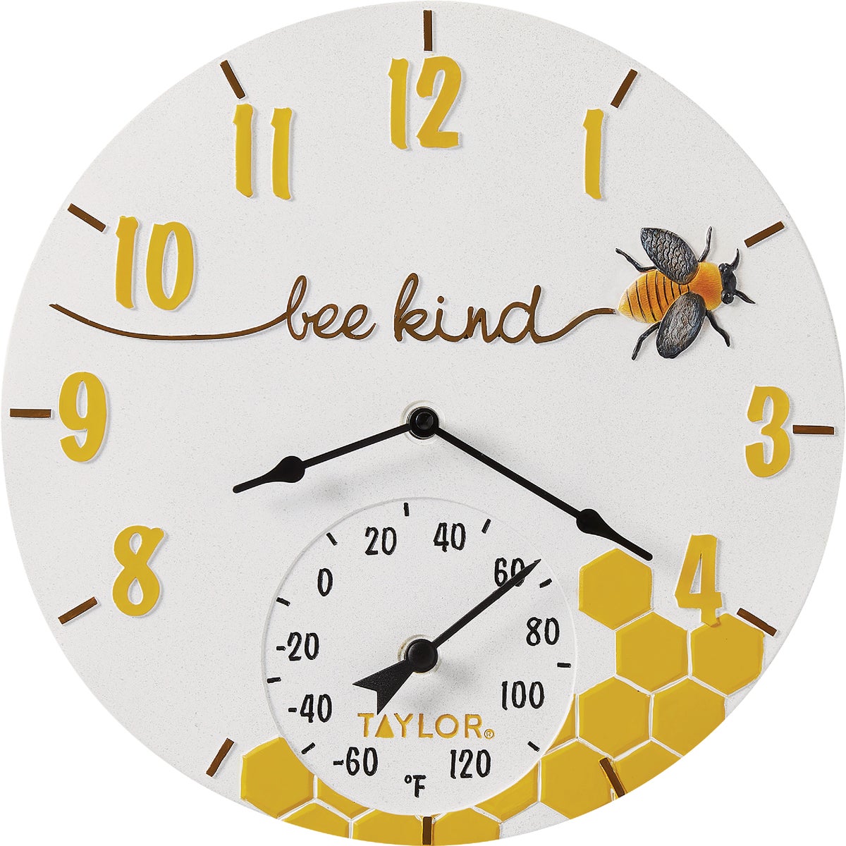 Taylor 14 In. Bee Kind Poly-Resin Clock and Thermometer