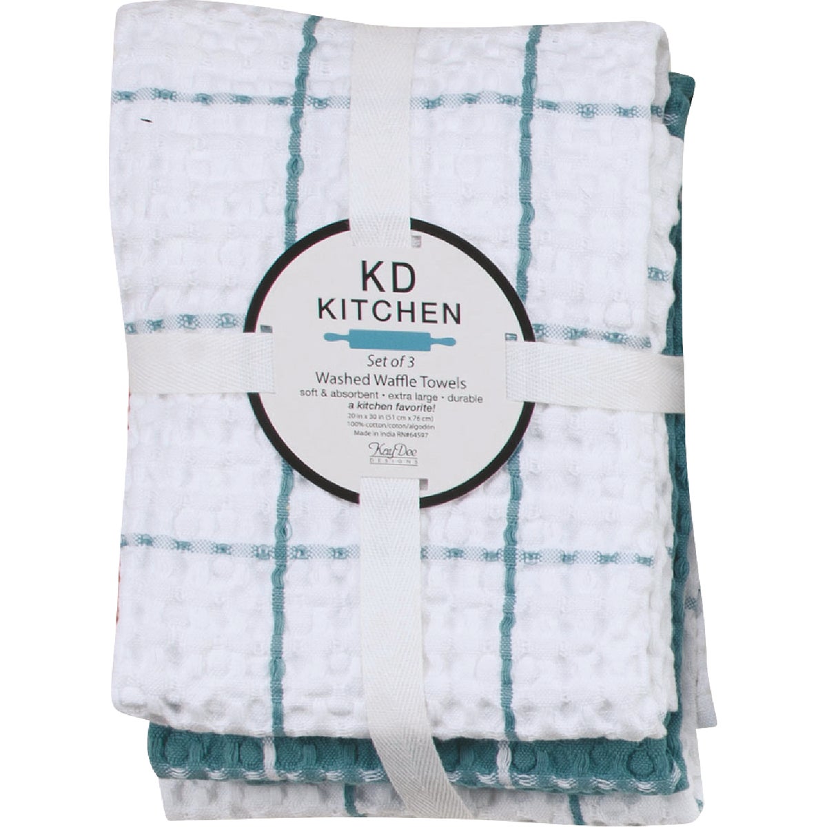  Kay Dee Designs Aqua Haze Waffle Kitchen Towel (3-Pack) Image 1