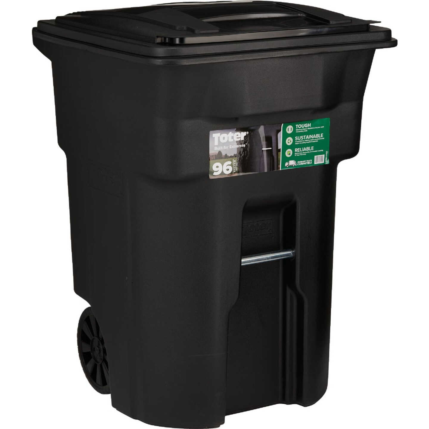 Toter 96 Gal. Black Outdoor Trash Can With Attached Lid and Wheels Image 1