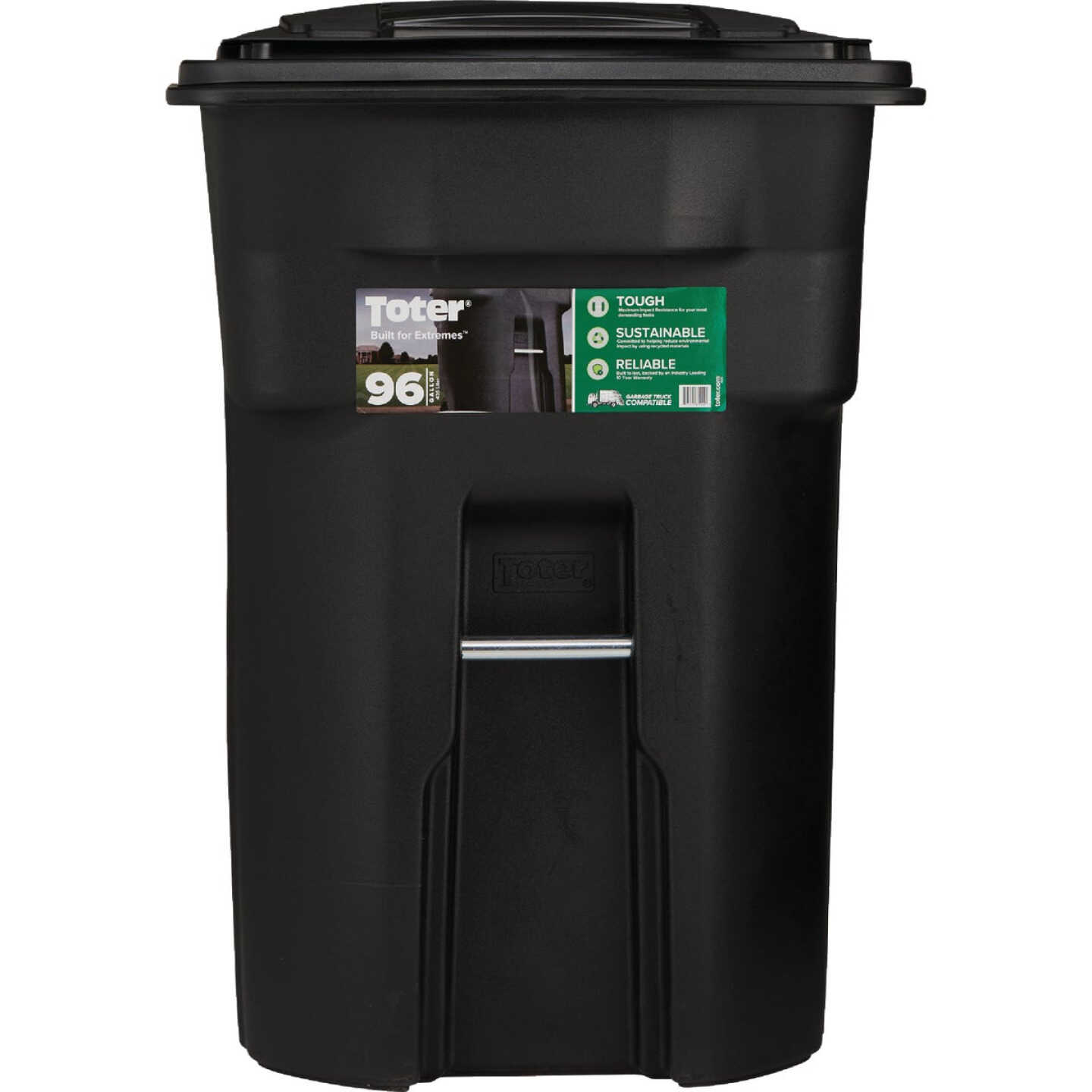 Toter 96 Gal. Black Outdoor Trash Can With Attached Lid and Wheels Image 2