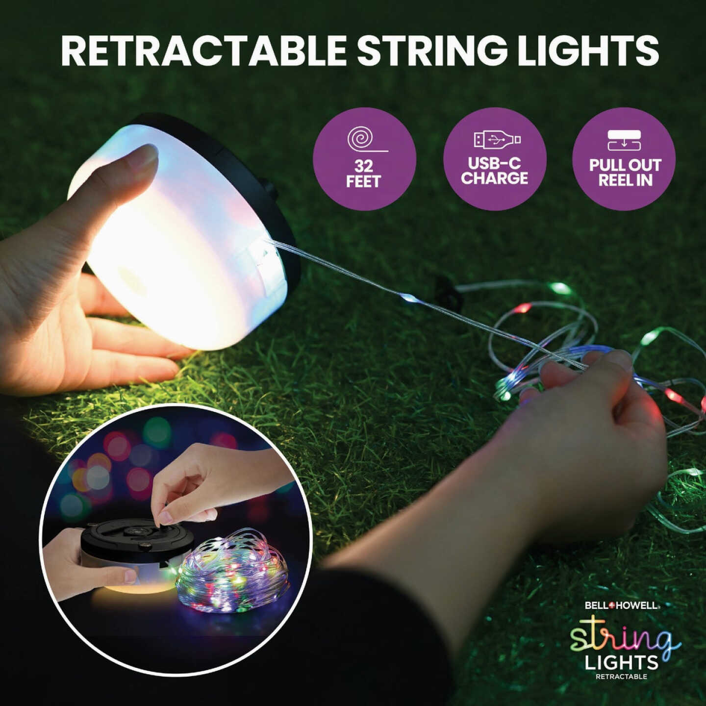 Bell+Howell Retractable RGB LED String Light Set Image 6