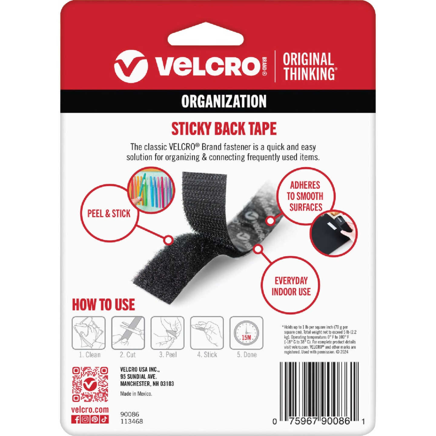 VELCRO Brand 3/4 In. x 5 Ft. Black Sticky Back Reclosable Hook & Loop Roll Image 4