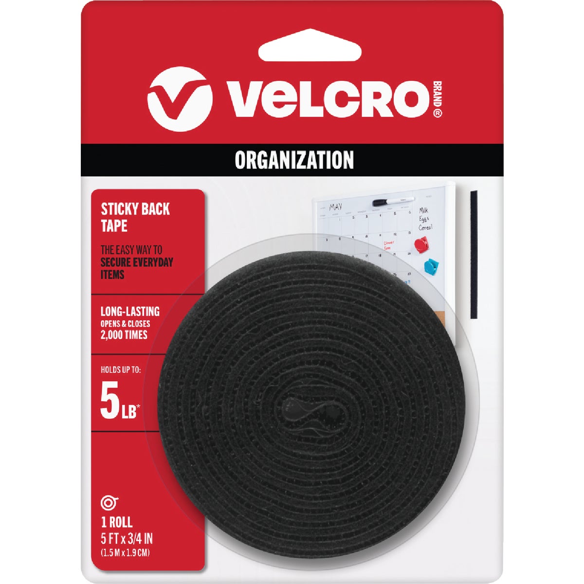 VELCRO Brand 3/4 In. x 5 Ft. Black Sticky Back Reclosable Hook & Loop Roll