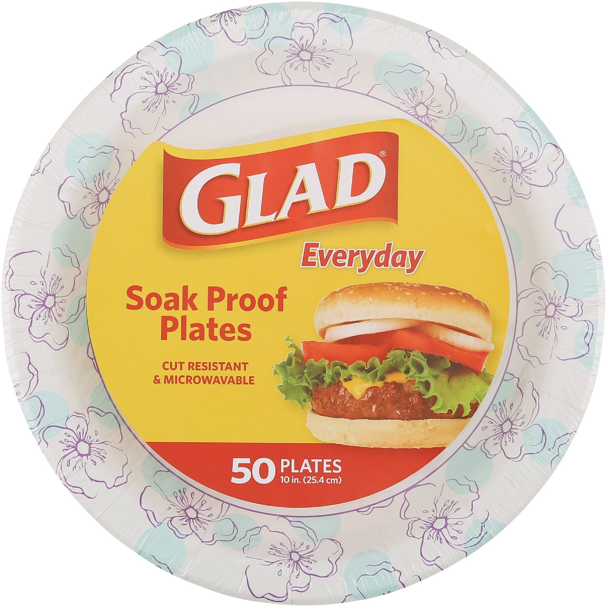 Glad Everyday 10 In. Blue Flower Round Paper Plates (50-Count)