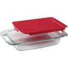 Pyrex Easy Grab 2 Qt. Glass Oblong Baking Dish with Red Lid Image 1