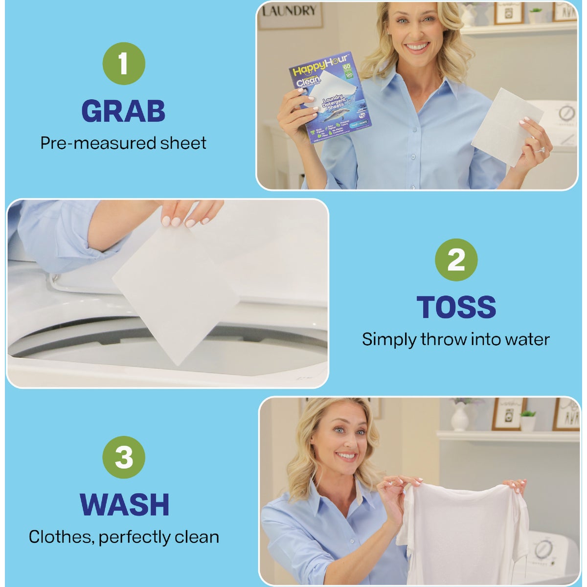 Happy Hour Laundry Detergent Sheets, Fresh Scent (60-Ct.) Image 6