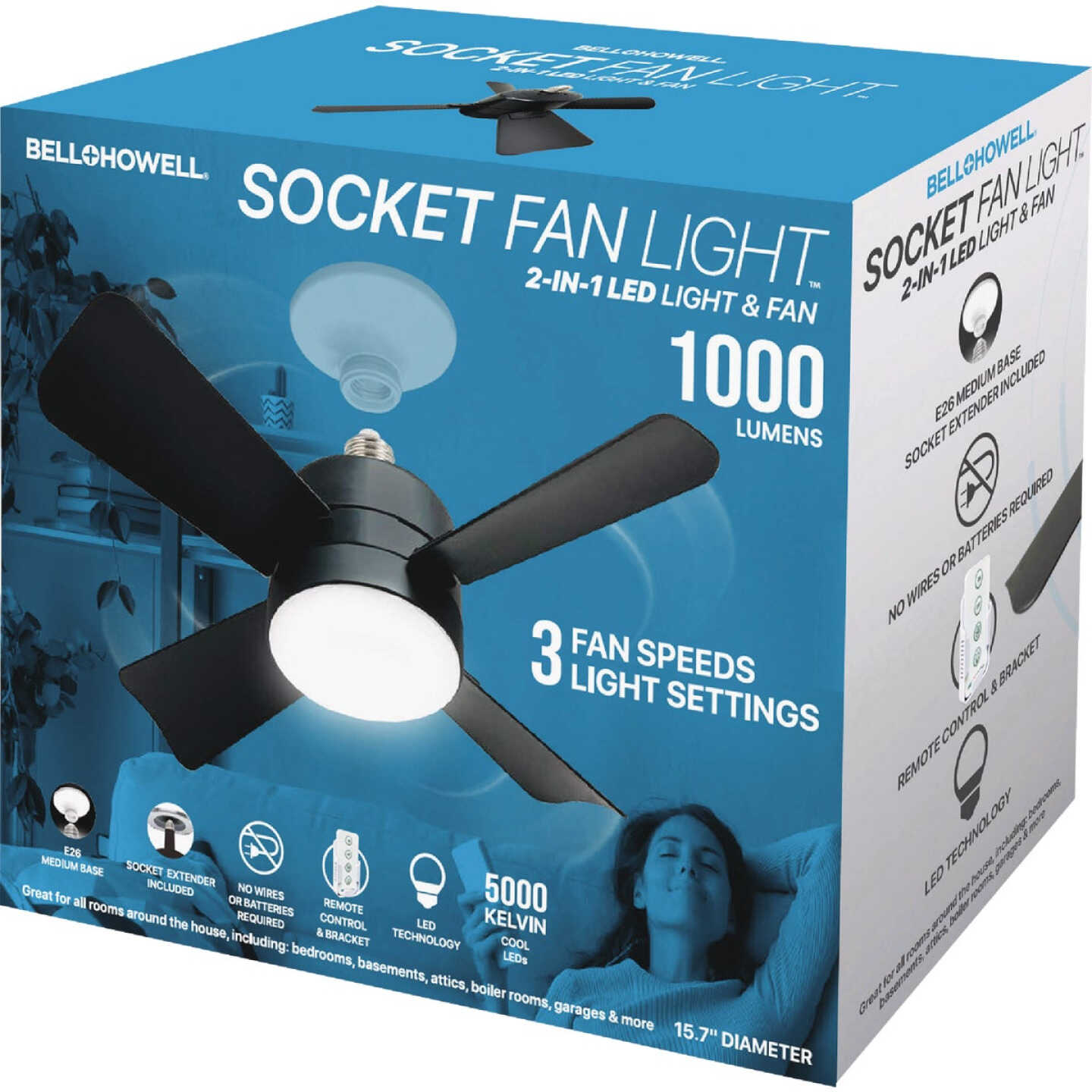 Bell+Howell Black Ceiling Socket Fan/Light Image 6