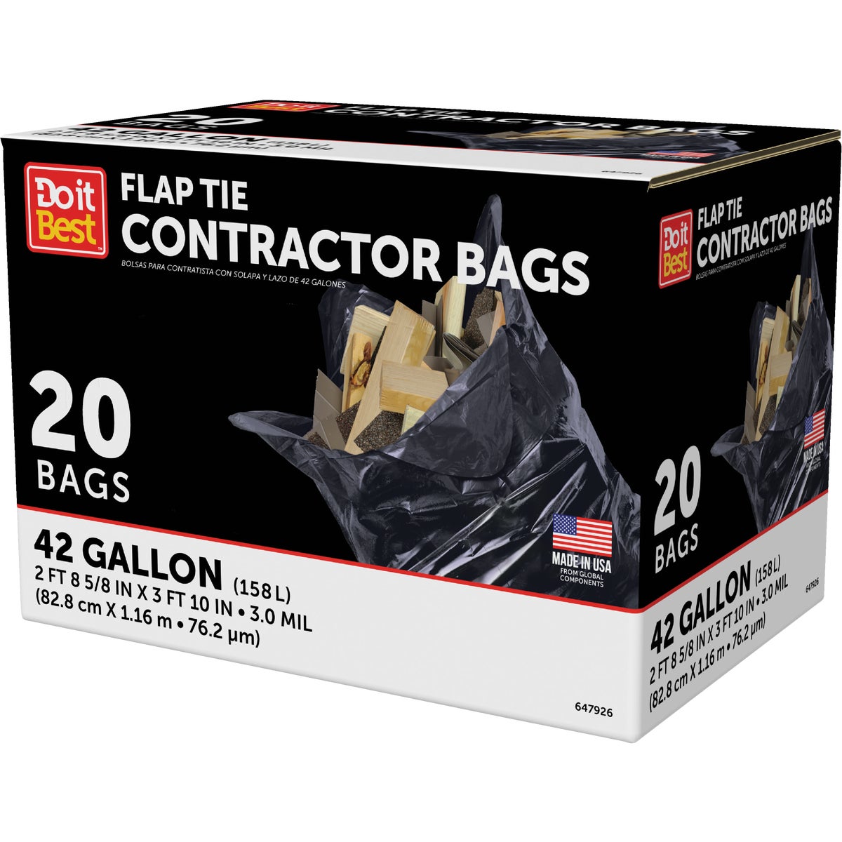 Do it Best 42 Gal. Flap Tie Contractor Black Trash Bag (20-Count) Image 3