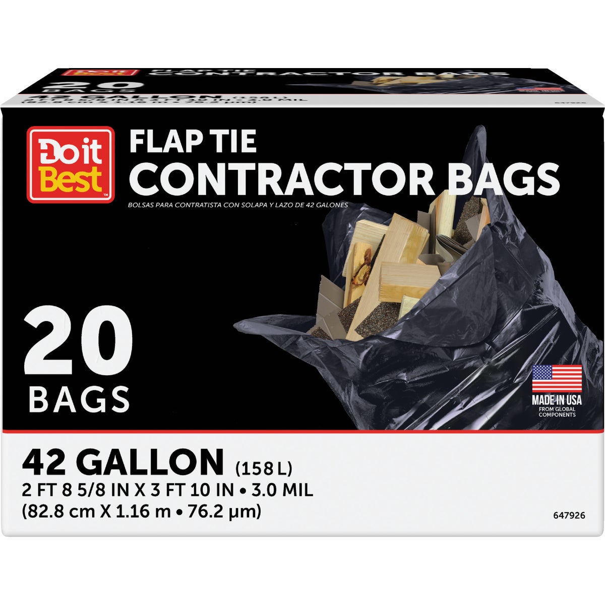 Do it Best 42 Gal. Flap Tie Contractor Black Trash Bag (20-Count)