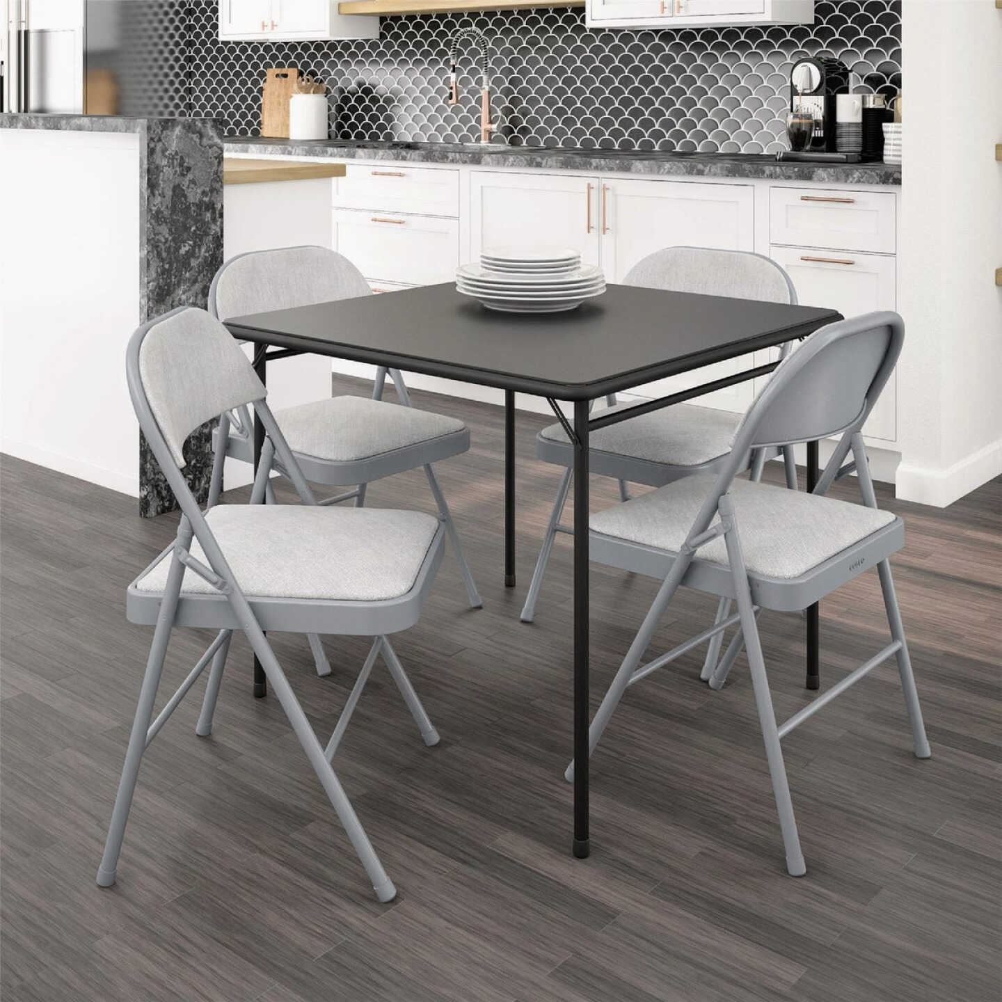 COSCO Premium Gray Fabric Padded Metal Folding Chair Image 2