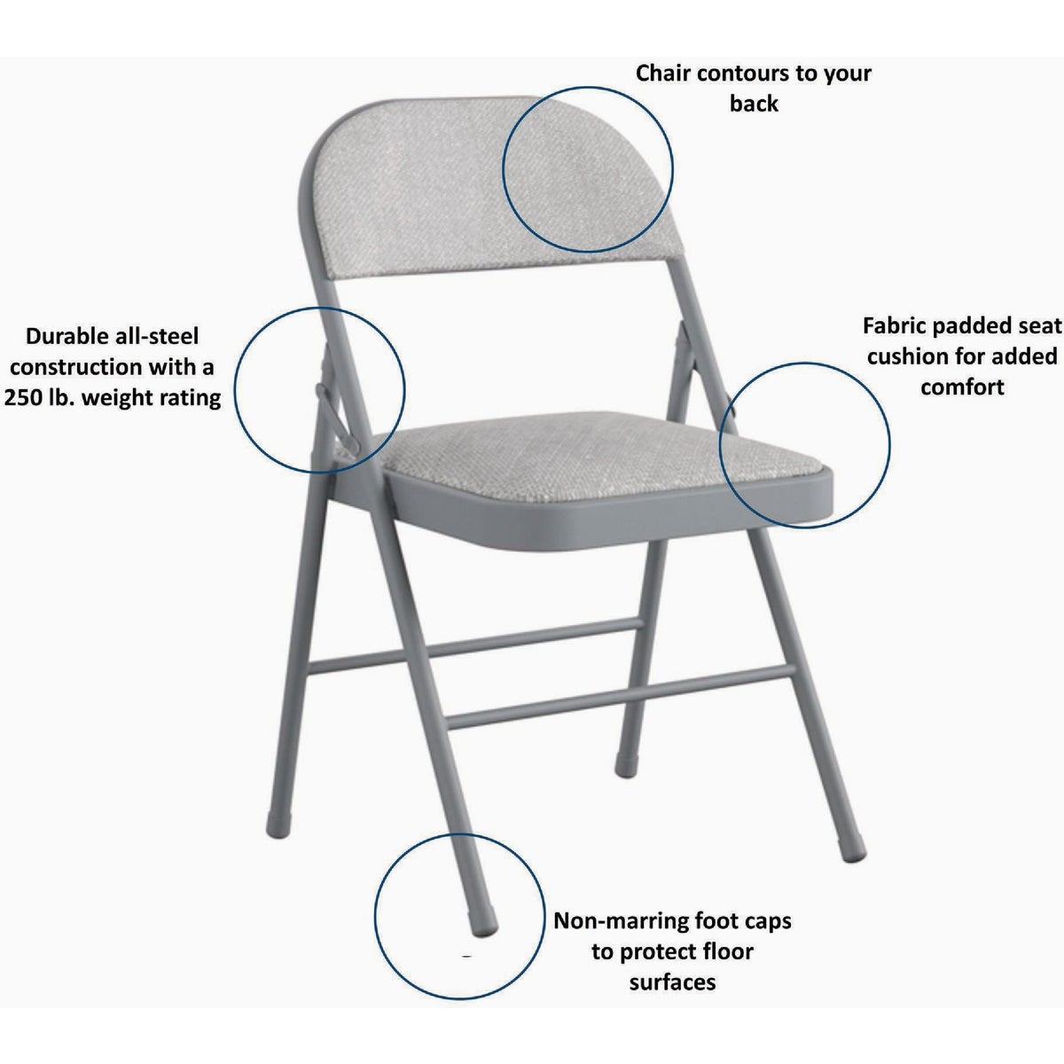 COSCO Premium Gray Fabric Padded Metal Folding Chair Image 3