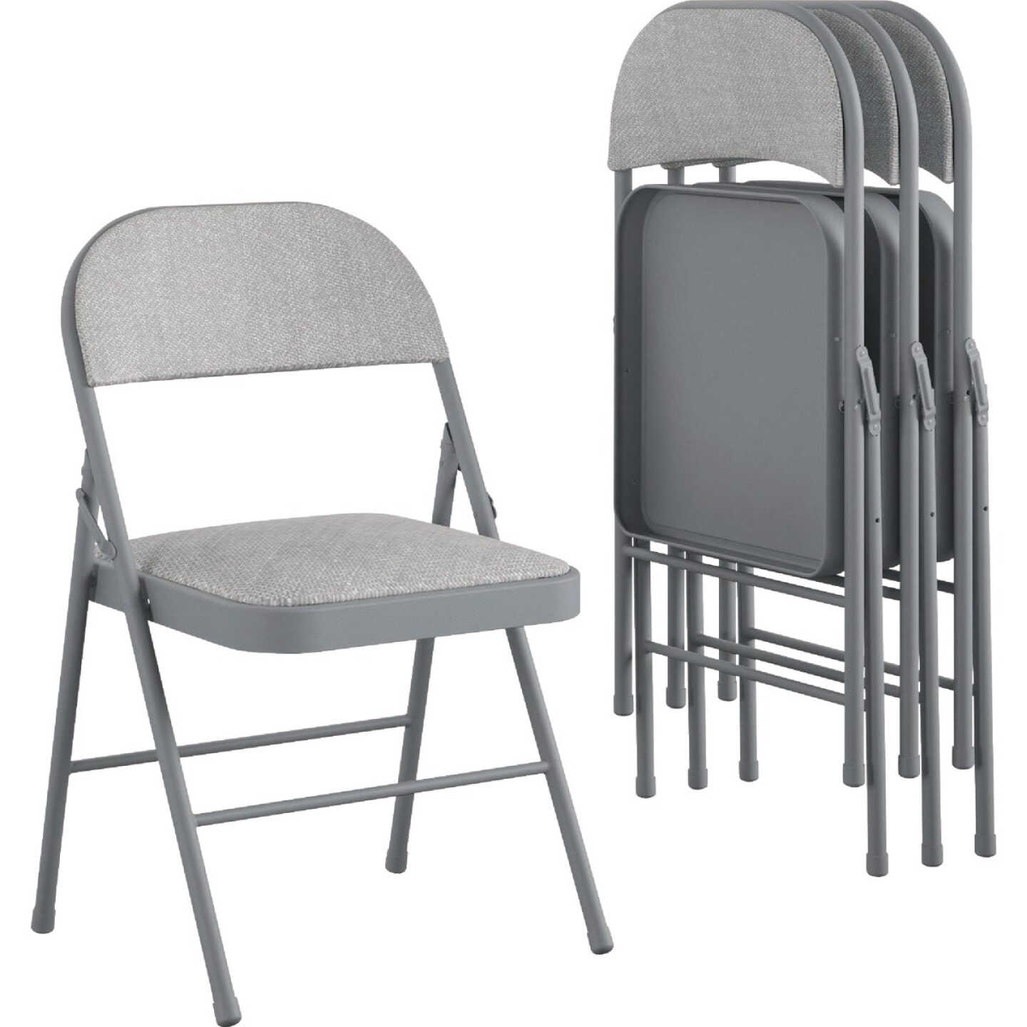 COSCO Premium Gray Fabric Padded Metal Folding Chair Image 1