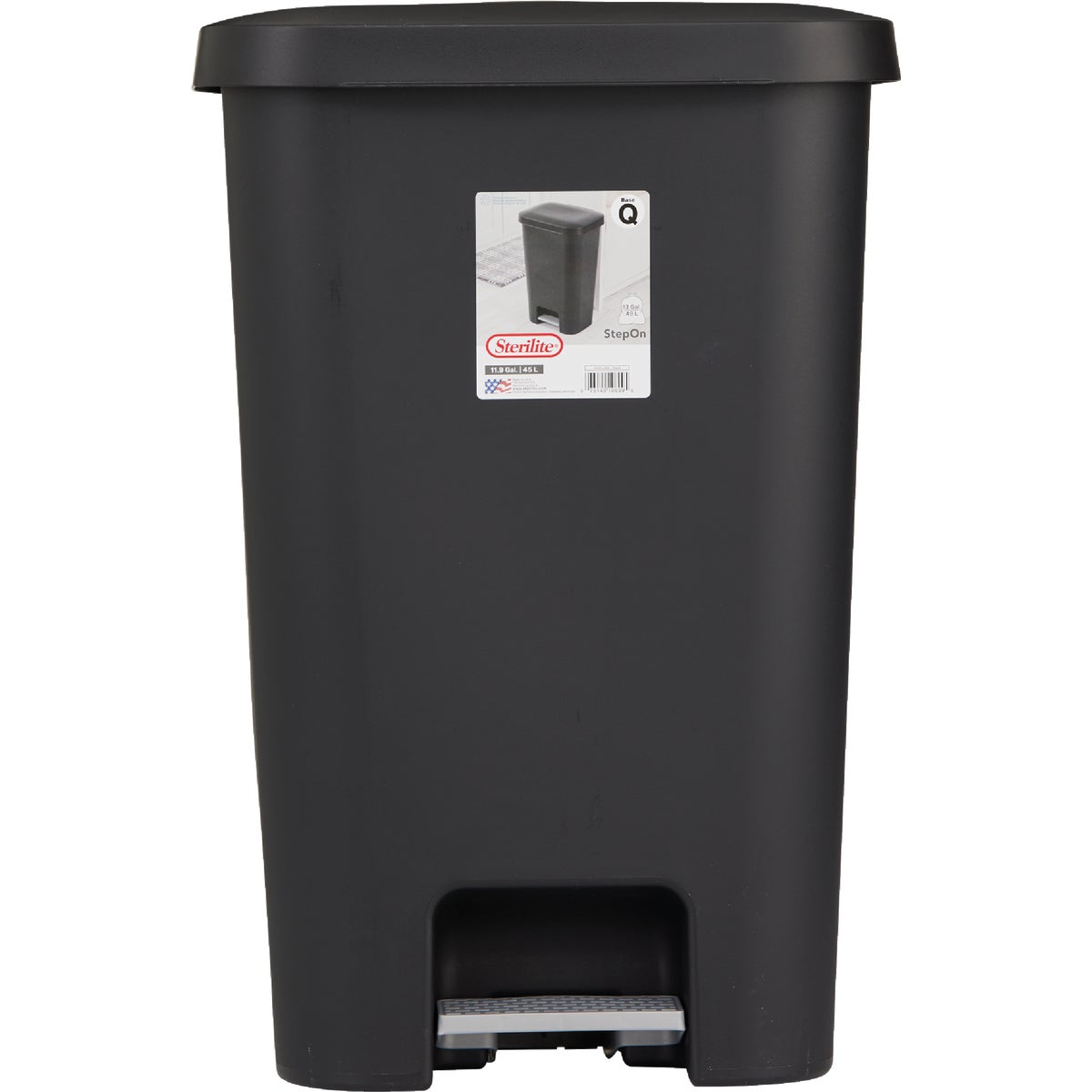 Sterilite 11.9 Gal. Black StepOn Wastebasket Image 2
