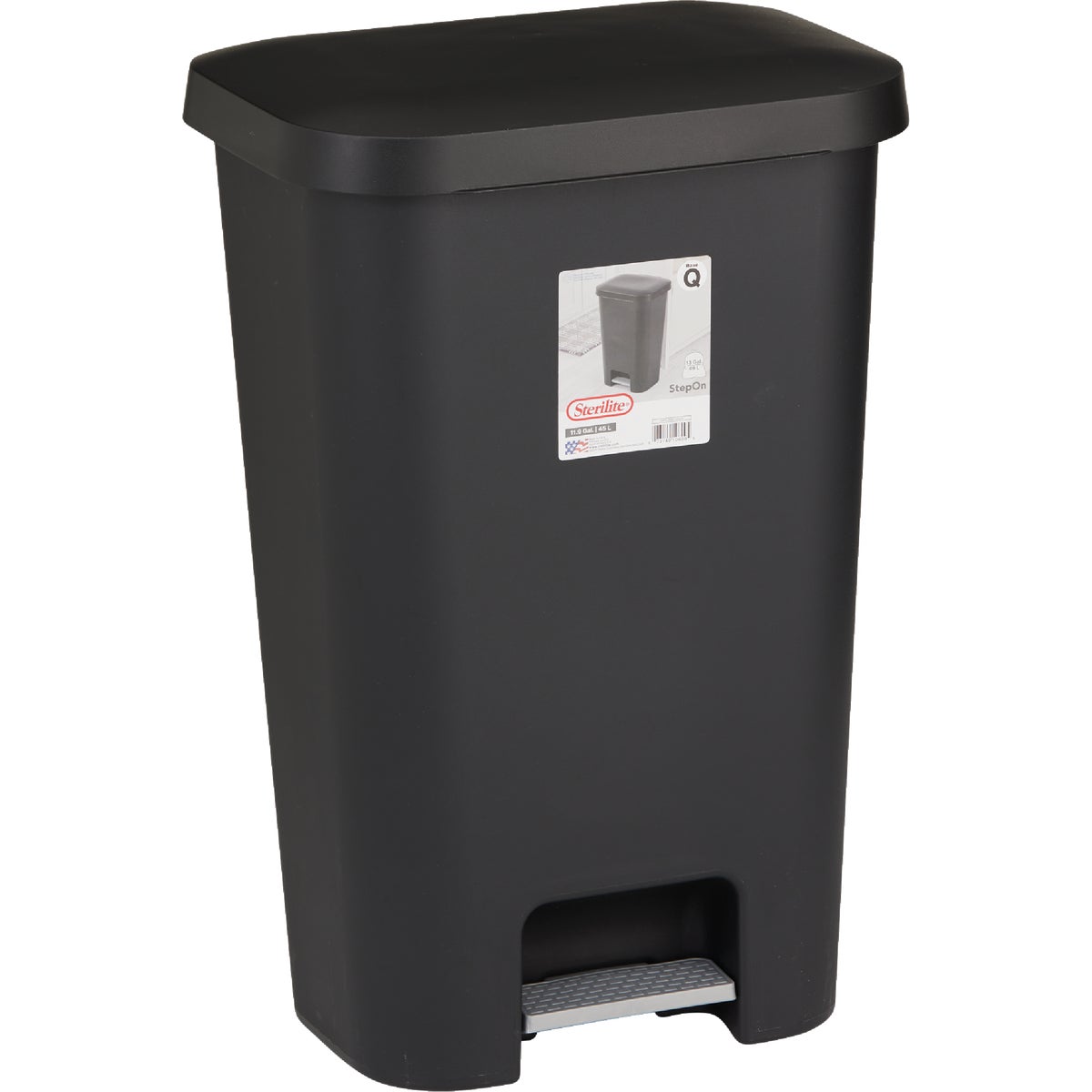 Sterilite 11.9 Gal. Black StepOn Wastebasket Image 3