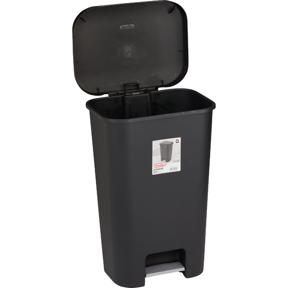 Sterilite 11.9 Gal. Black StepOn Wastebasket Image 4