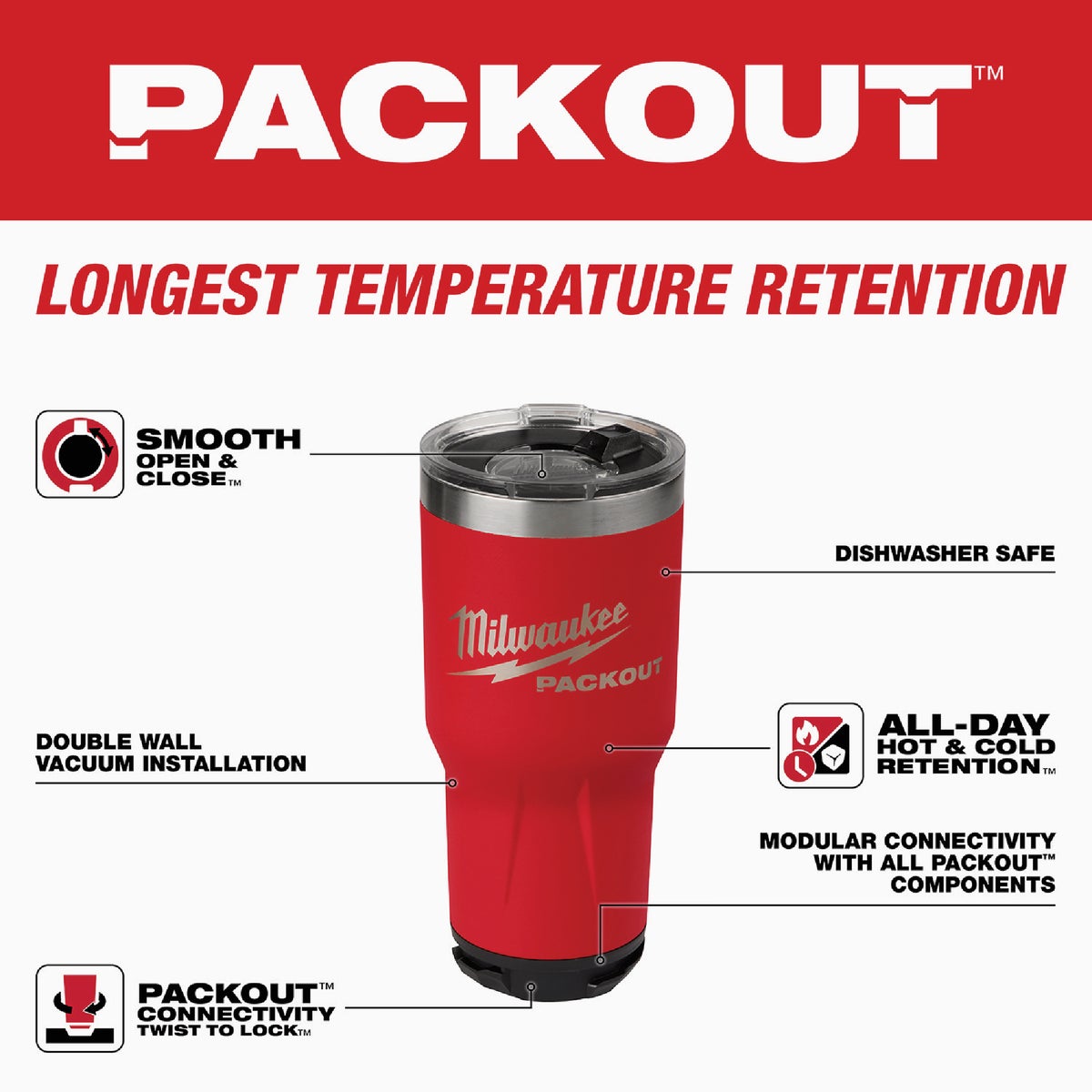 Milwaukee PACKOUT 30 Oz. Red Insulated Tumbler Image 3