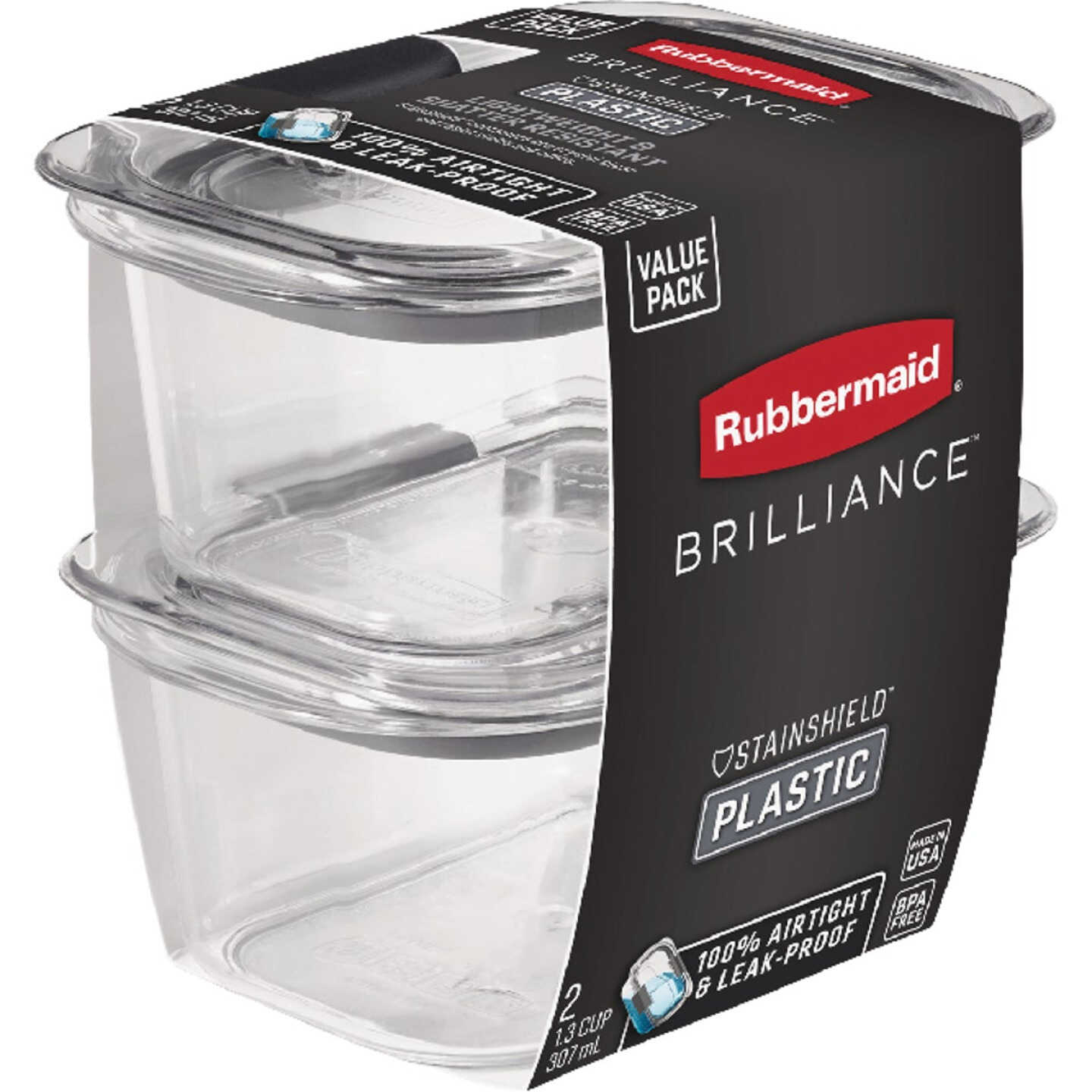 Rubbermaid Brilliance 1.3 C. Clear Rectangle Food Storage Container (2-Pack) Image 5