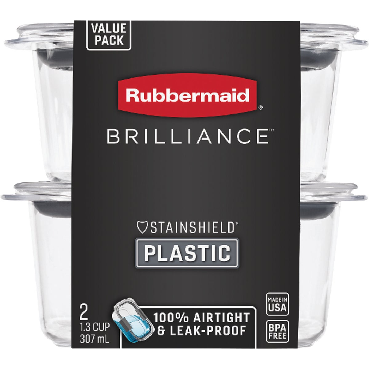 Rubbermaid Brilliance 1.3 C. Clear Rectangle Food Storage Container (2-Pack) Image 2