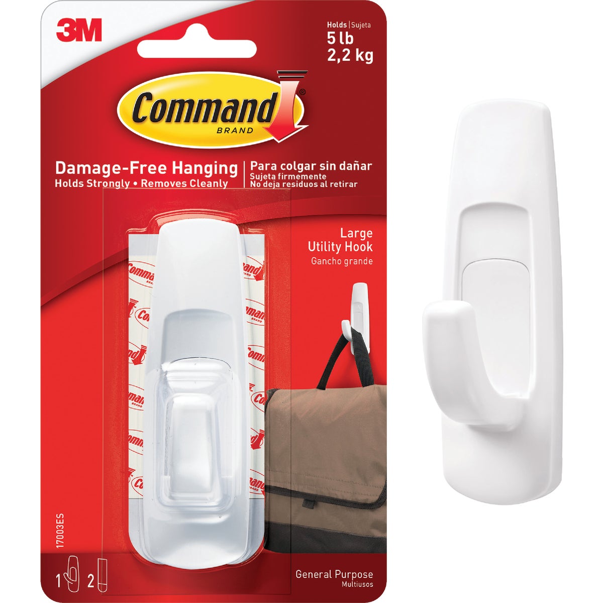 Command Large Utility Hook, White, 1 Hook, 2 Strips Image 1