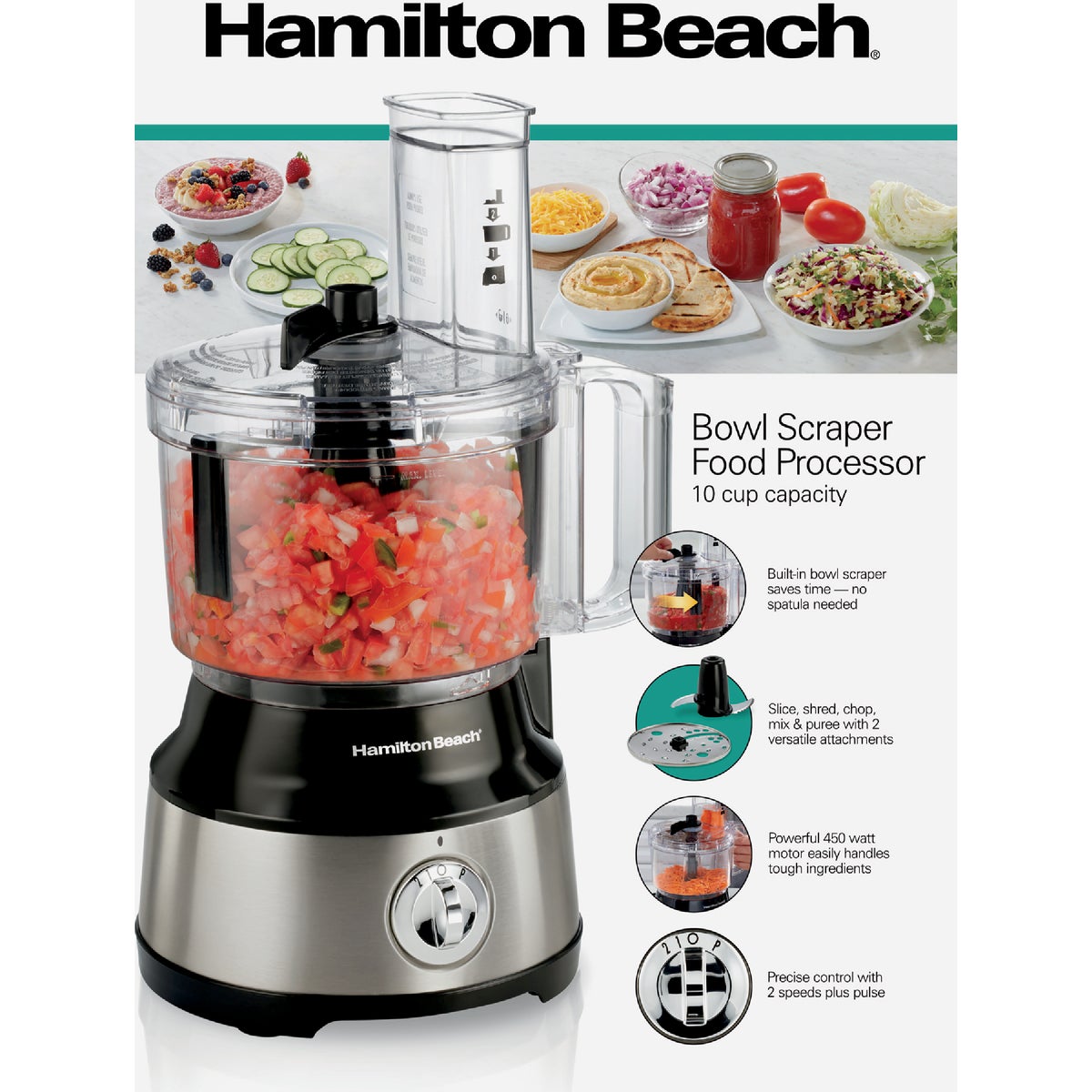 Hamilton Beach 10-Cup Stainless Steel Food Processor with Bowl Scraper Image 4