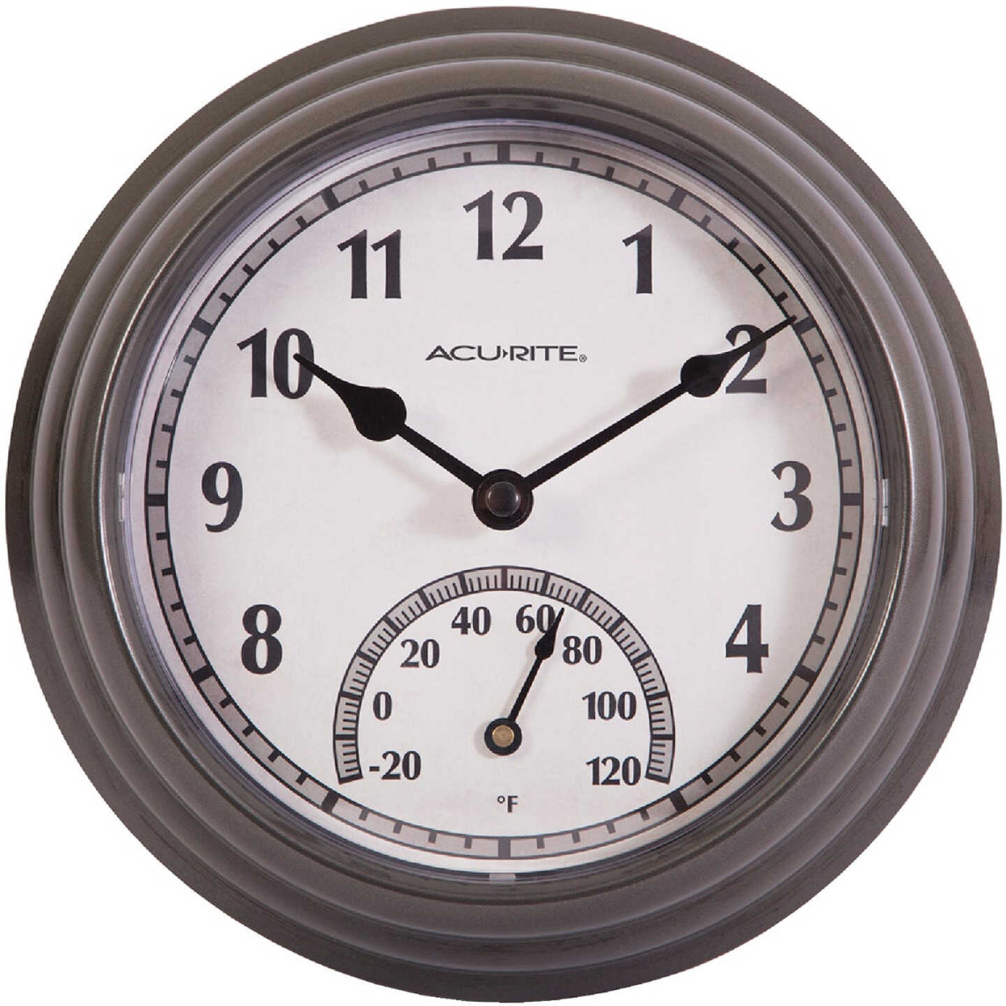 Acurite 8.5 In. Dark Silver Gray Wall Clock/Thermometer Image 1