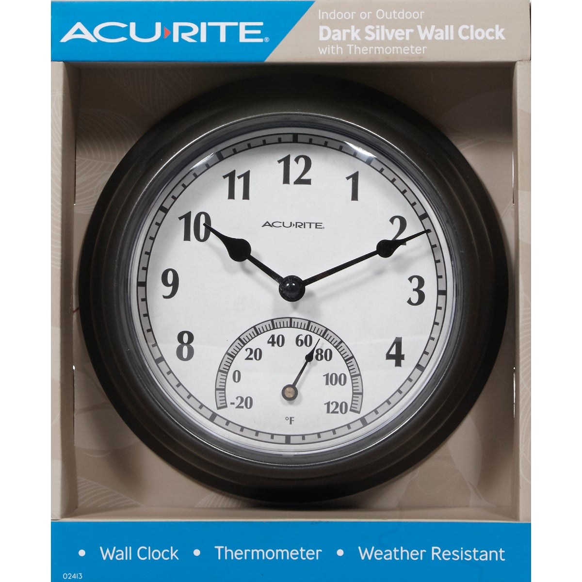 Acurite 8.5 In. Dark Silver Gray Wall Clock/Thermometer Image 2