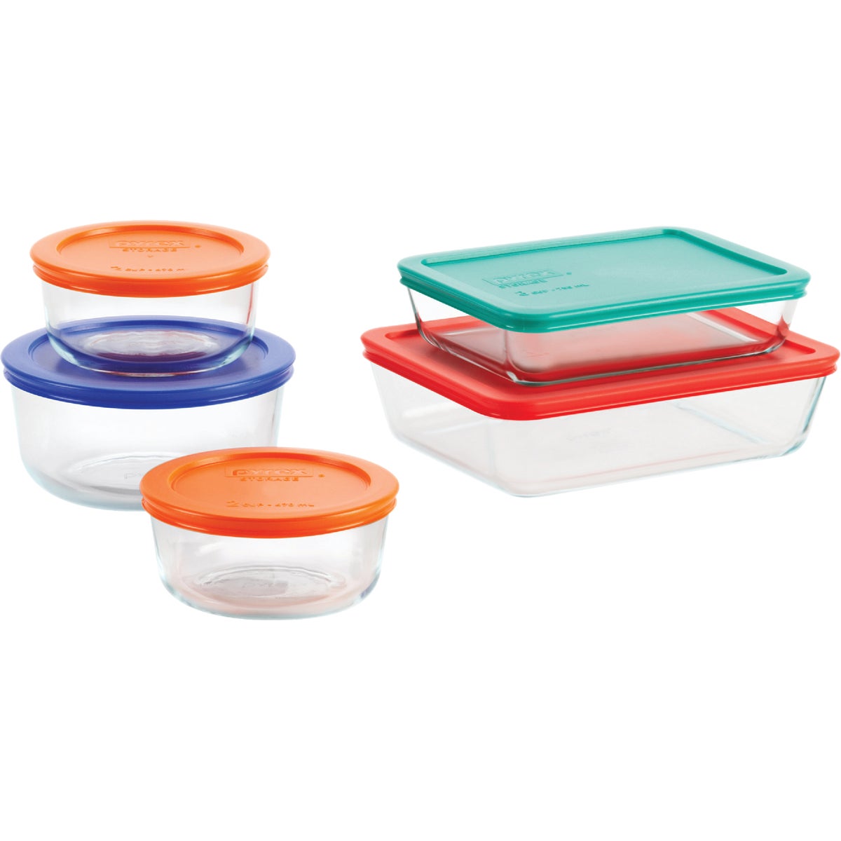 Pyrex Simply Store Glass Storage Bakeware Set with Assorted Colored Lids (10-Piece) Image 1