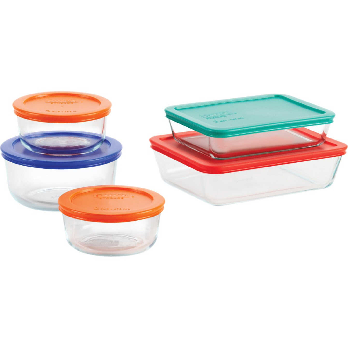 Pyrex Simply Store Glass Storage Bakeware Set with Assorted Colored Lids (10-Piece) Image 1