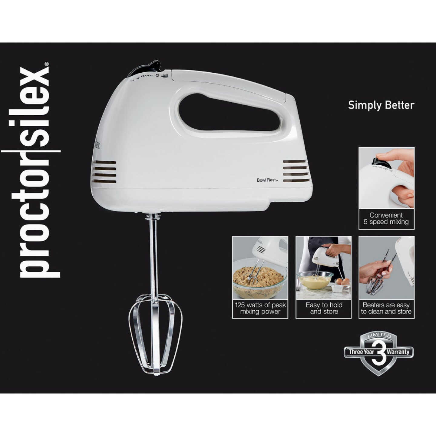 Proctor Silex 5-Speed White Hand Mixer Image 2