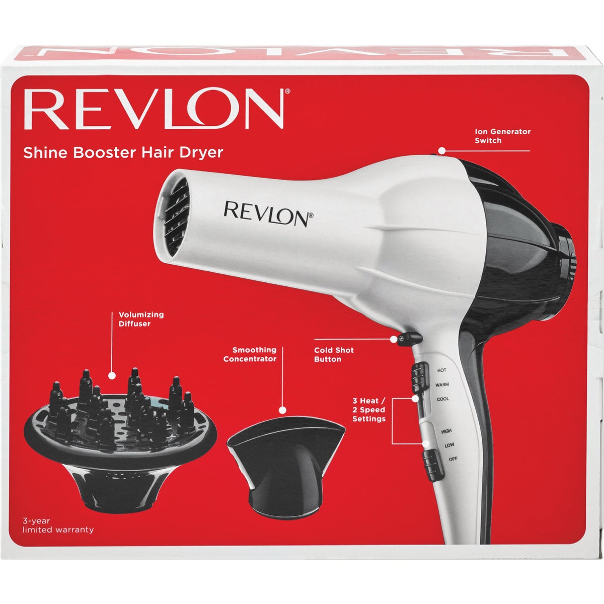 Revlon 1875W White/Black Shine Booster Hair Dryer Image 3