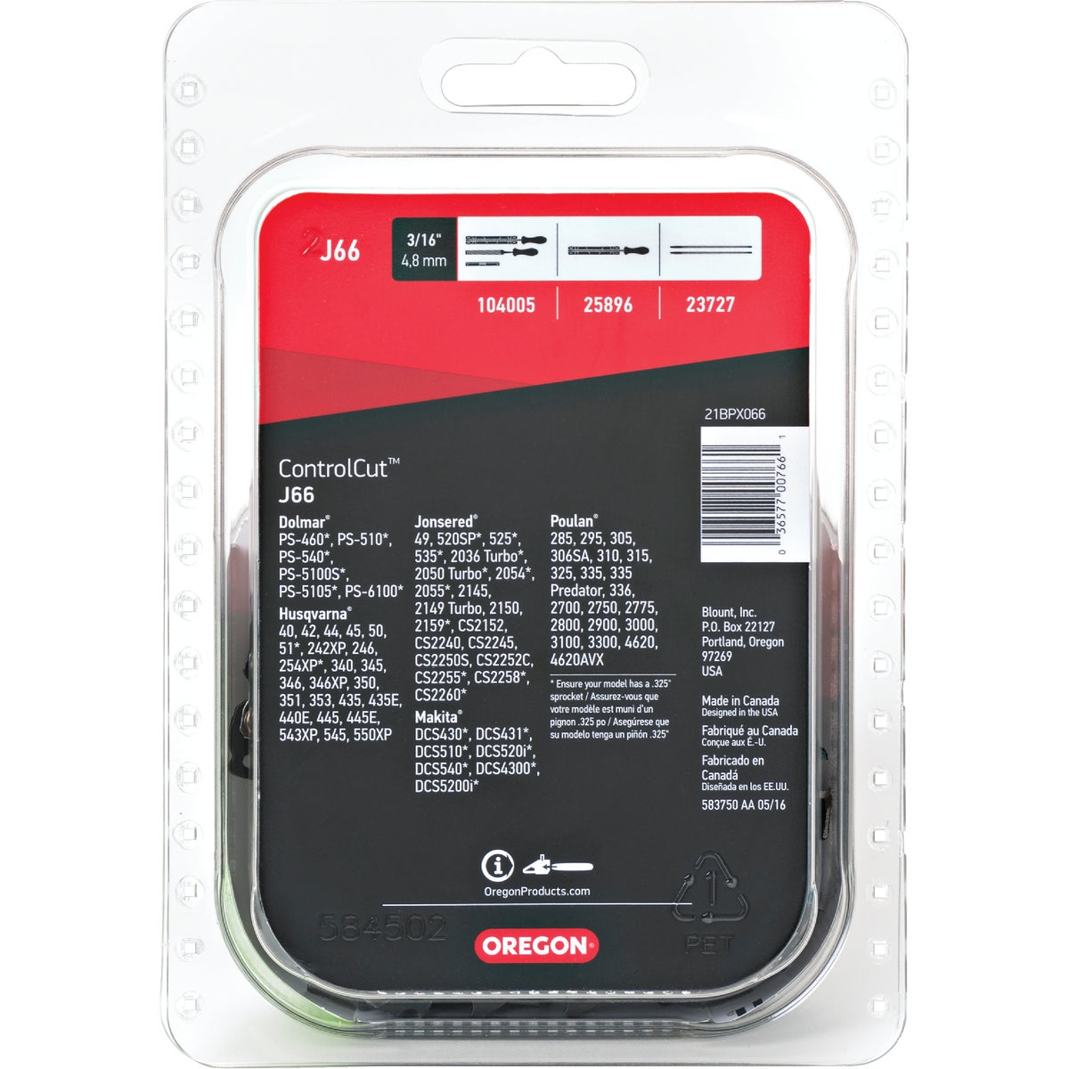 Oregon J66 ControlCut Saw Chain for 16 in. Bar - 66 Drive Links - fits Husqvarna, Poulan, Makita, Jonsered and others Image 4