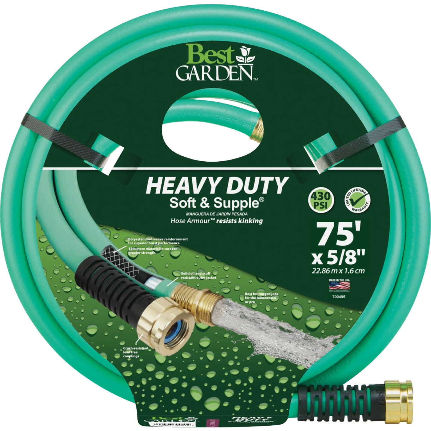 Best Garden 5/8 In. Dia. x 75 Ft. L. Heavy-Duty Soft & Supple Garden Hose Image 1