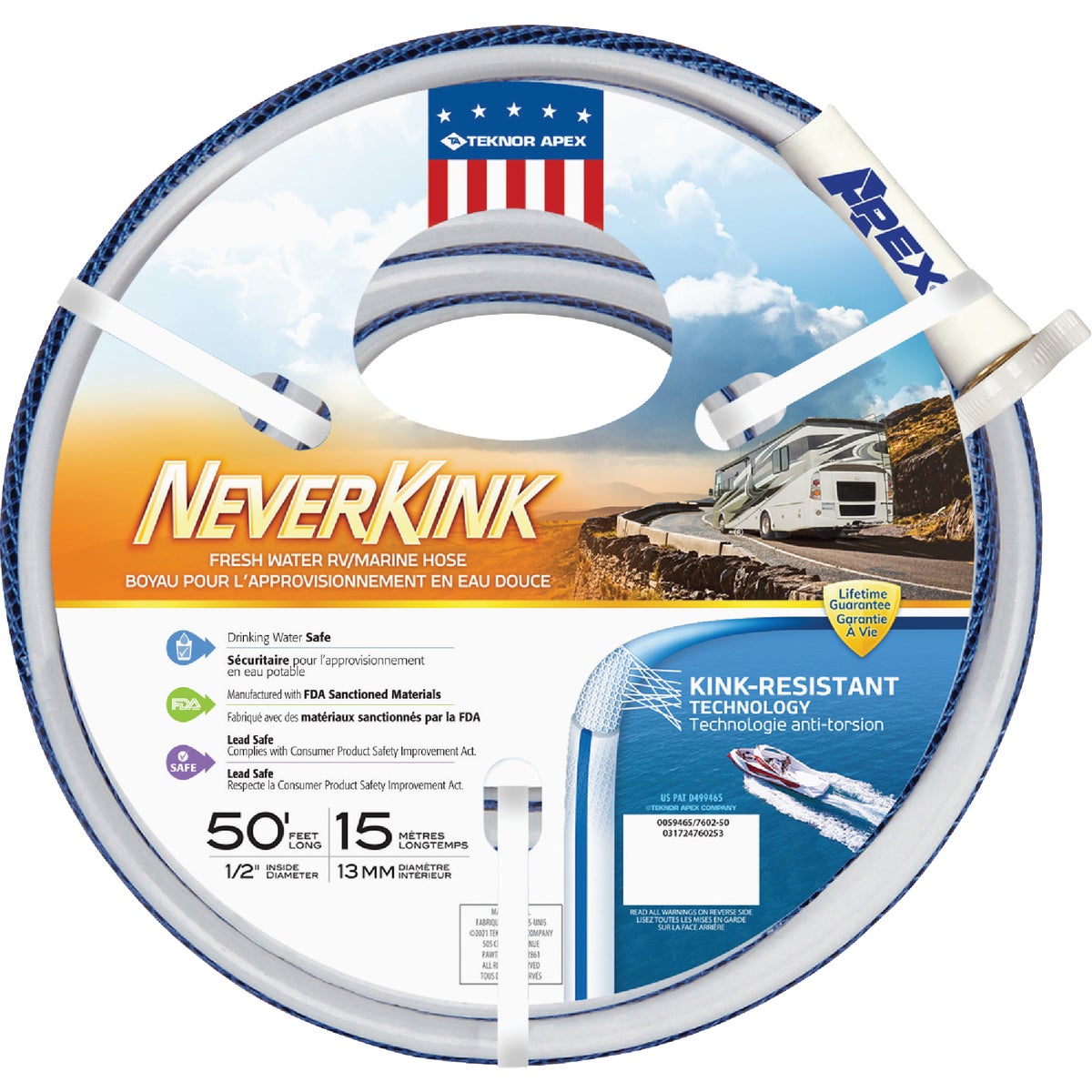 Teknor Apex NeverKink 1/2 In. x 50 Ft. White RV/Marine Hose