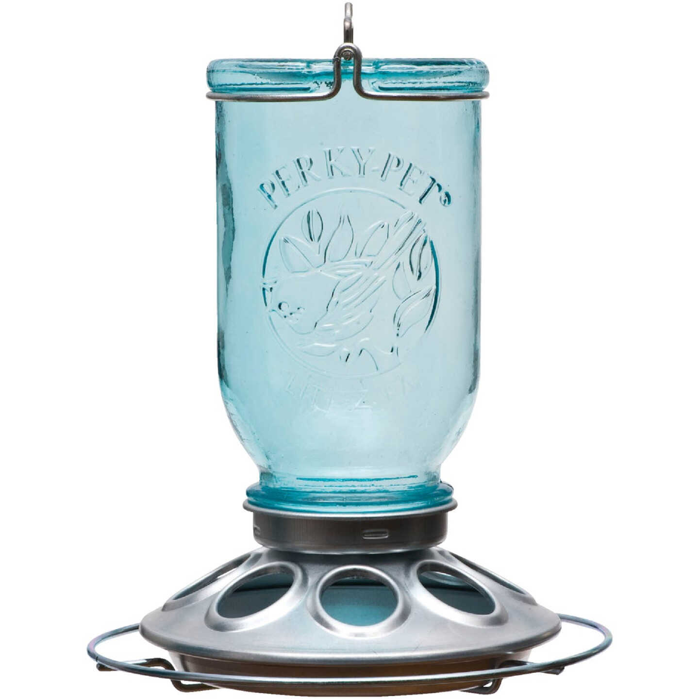 Perky-Pet Blue Glass Mason Jar 1 Lb. Capacity Bird Feeder Image 1