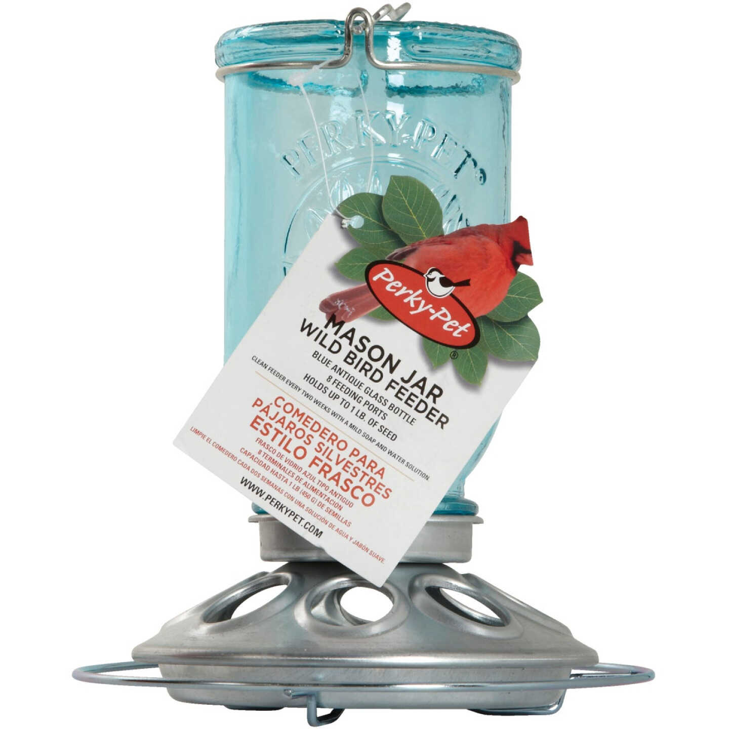 Perky-Pet Blue Glass Mason Jar 1 Lb. Capacity Bird Feeder Image 2