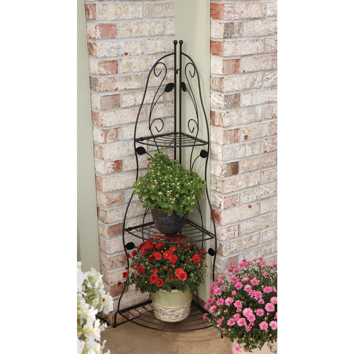 Best Garden Black Steel 45 In. Corner Plant Stand Image 2