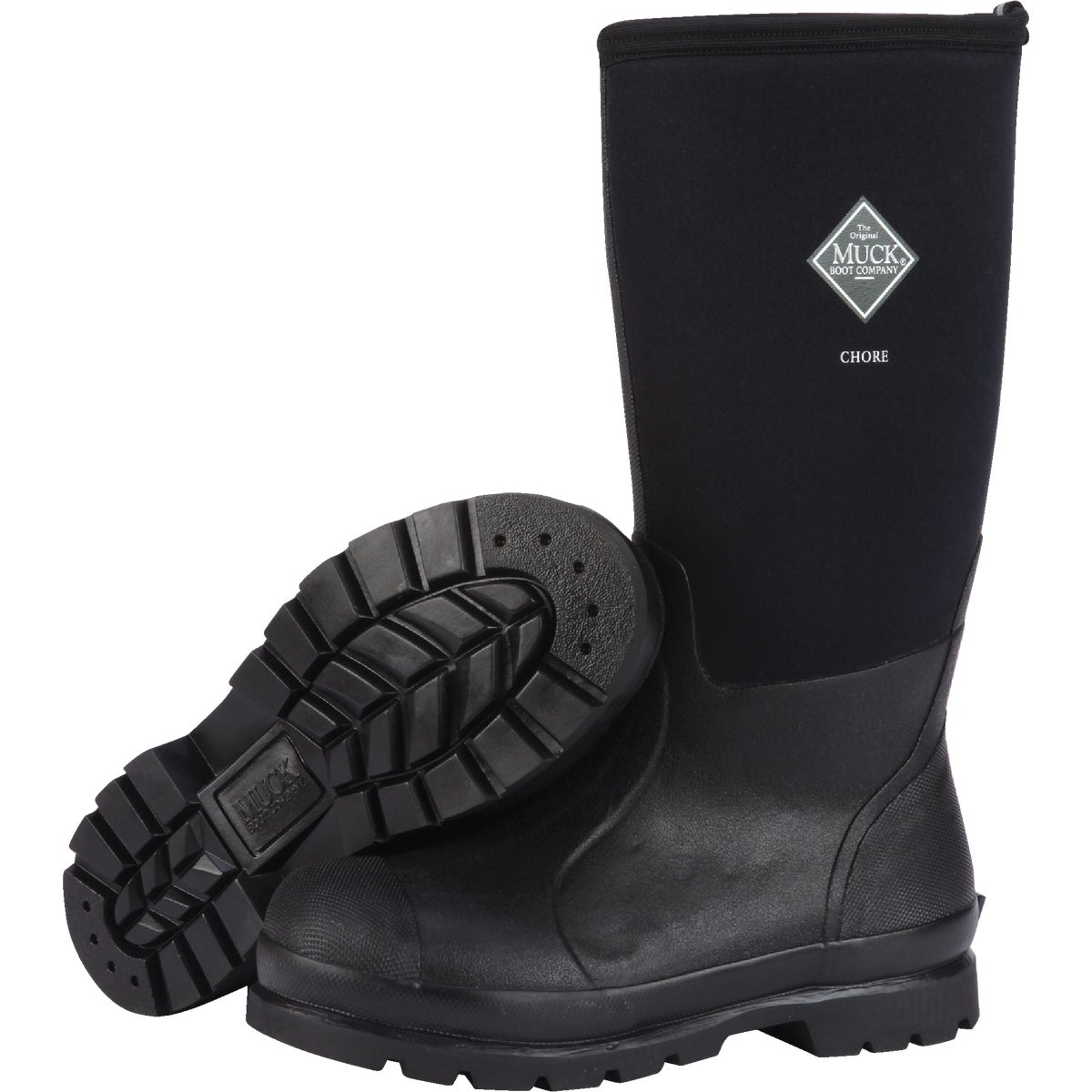 The Muck Boot Company Chore Classic Hi Men's Black Plain Toe Rubber Work Boot, Size 12