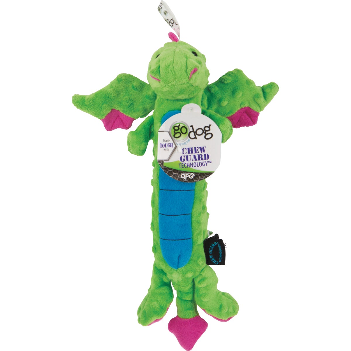 goDog Dragons Large Green Skinny Squeaky Plush Dog Toy