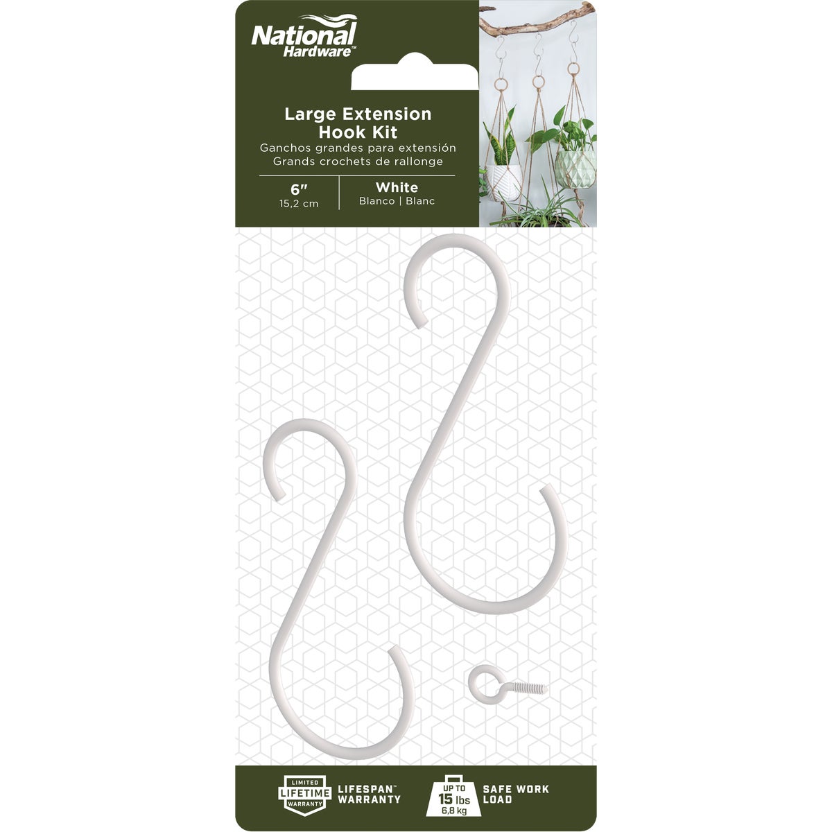 National Hardware 6 In. White Steel Extension Hook Kit Image 2
