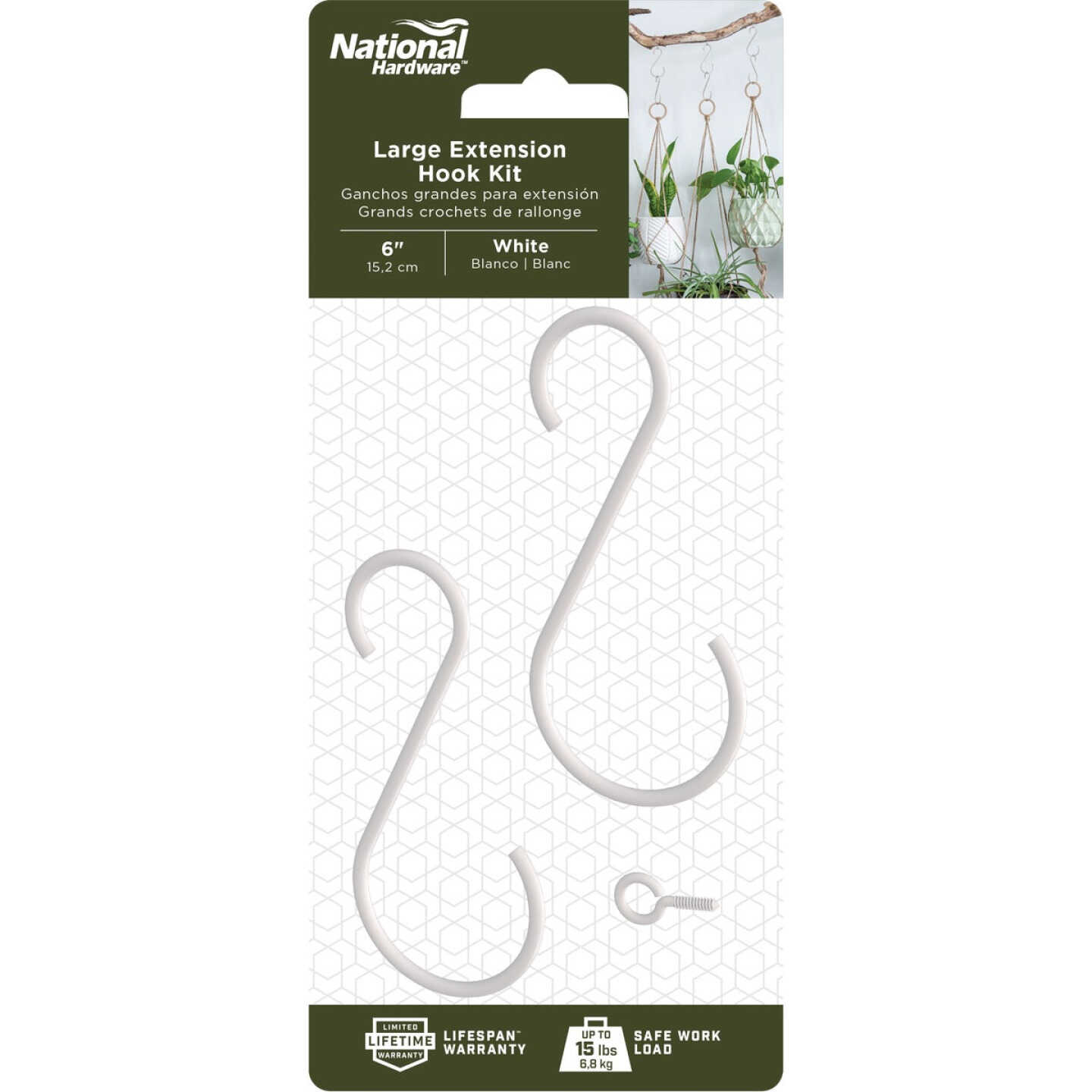 National Hardware 6 In. White Steel Extension Hook Kit Image 2