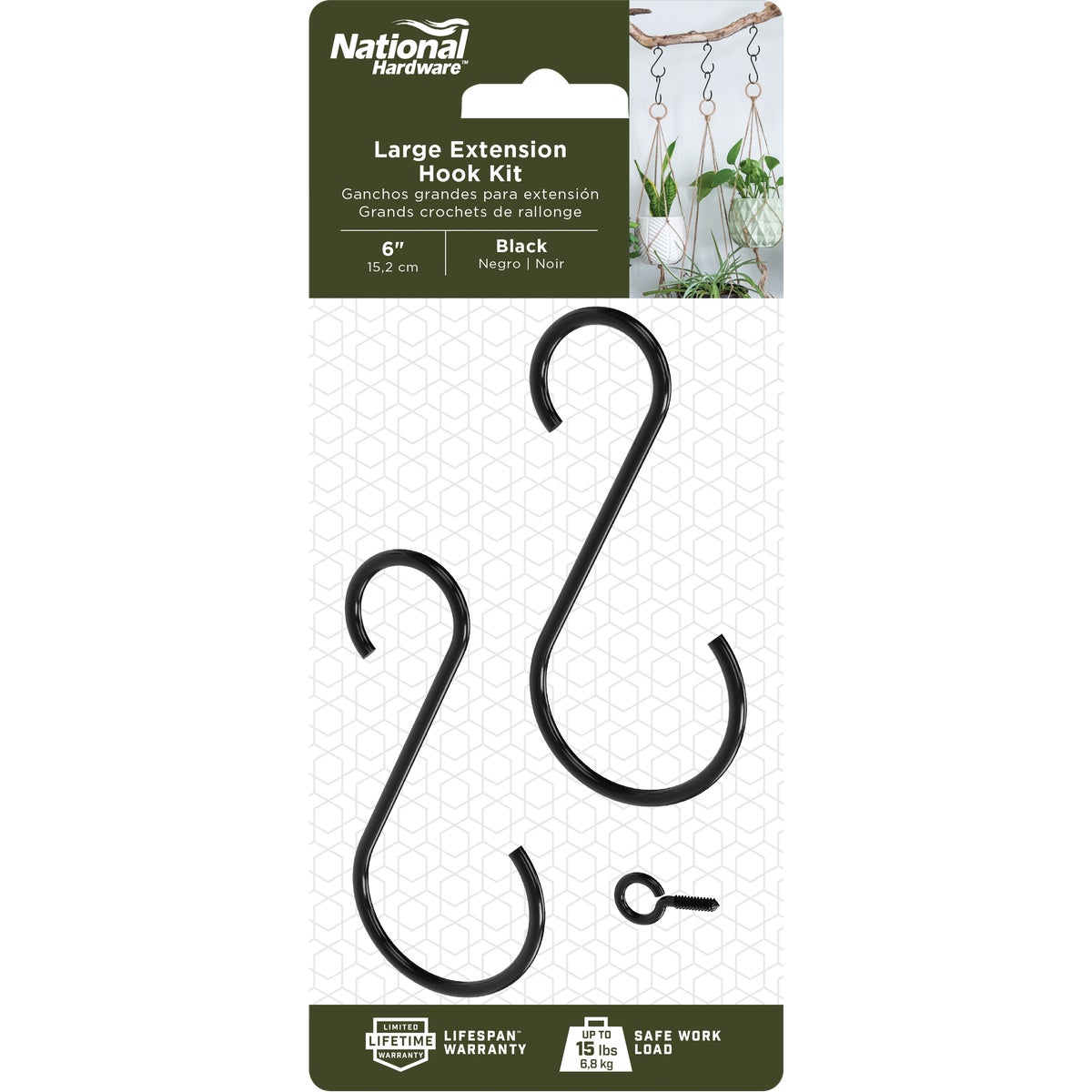 National Hardware 6 In. Black Steel Extension Hook Kit Image 2